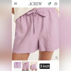 J. Crew 3" Lavender Drawstring High-Waist Linen-Blend Shorts